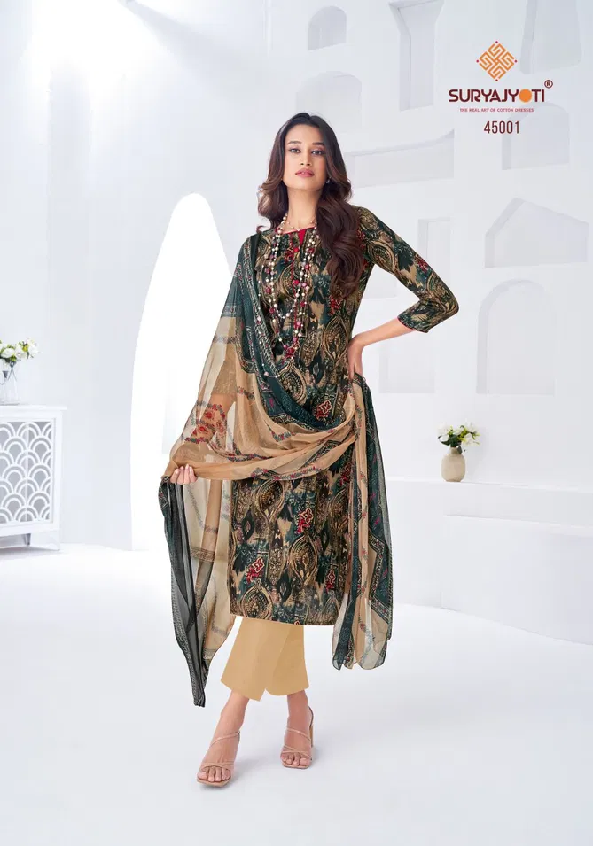 Naishaa Vol 45 By Suryajyoti Jam Satin Printed Dress Material Suppliers In India